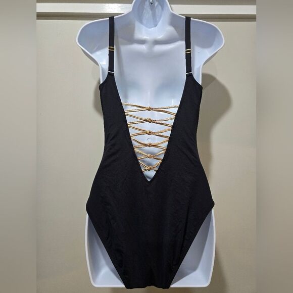 Bleu Rod Beattie Knotty But Nice Lace Down One-Piece Swimsuit NWOT Size 6 Black - Picture 3 of 4